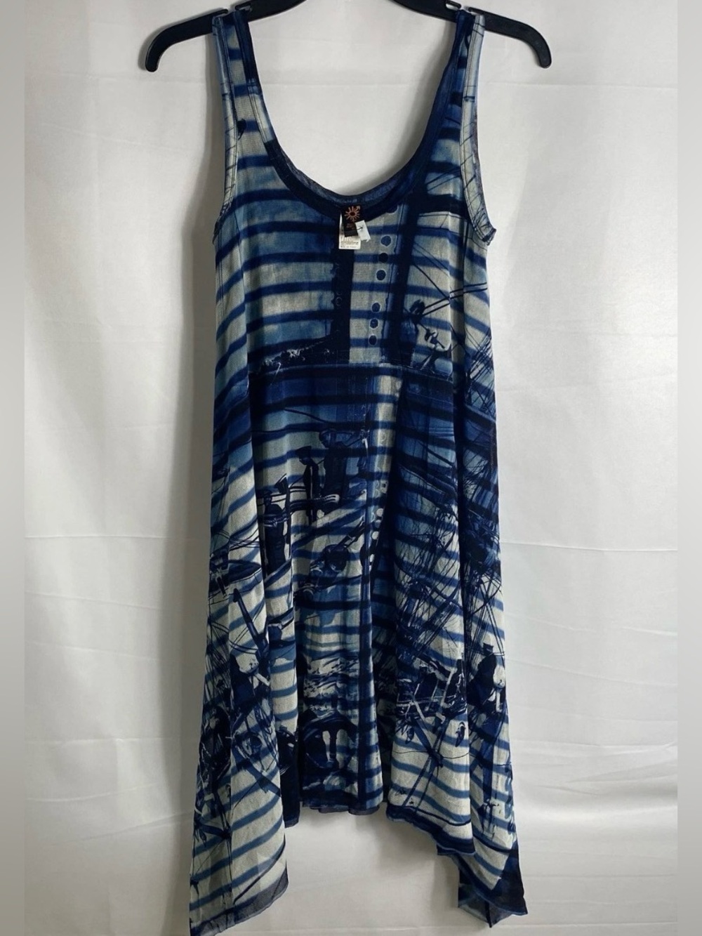 90s Jean Paul Gaultier Soleil Blue Sailor Print Sleeveless Mini Dress XS Italy